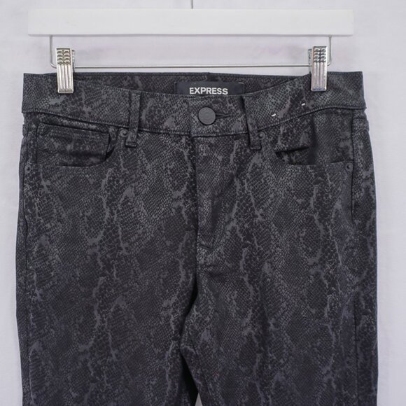 Express Stretch Ankle Legging Snakeskin Denim Black 6R Denim Jeans 29 / 28.5 - Picture 2 of 8